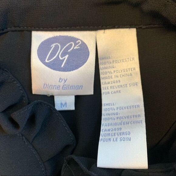 Diane Gilman Black long sleeve ruffle blouse Sz M - Picture 6 of 8